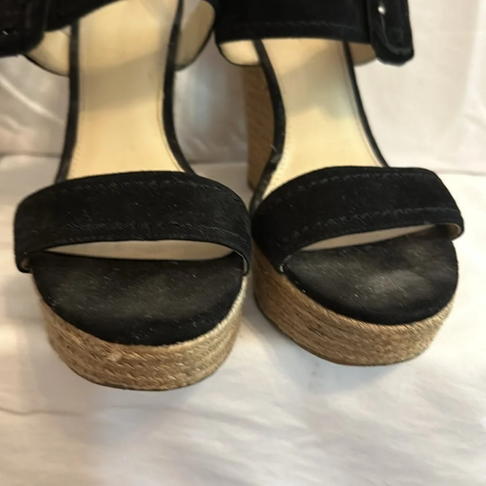 Marc Fisher Hipiee 2 black suede straps 8 1/2M espadrille wedge sandals
